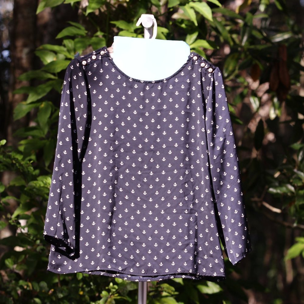 VTG Vintage Sailor Silky Blouse Large